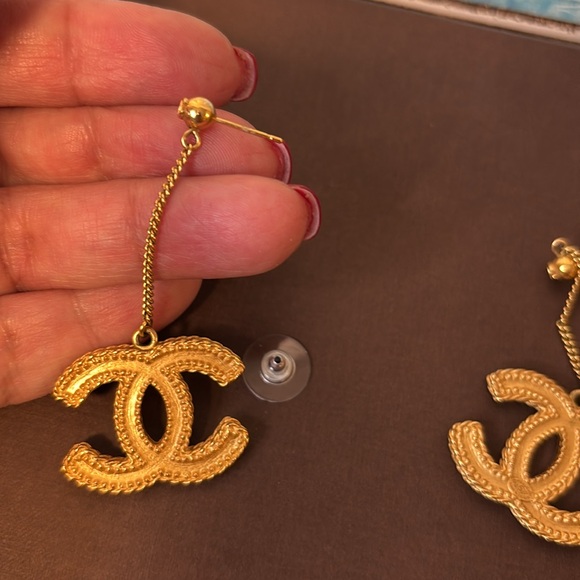 Chanel Gold Logo Drop Earrings - Picture 9 of 10